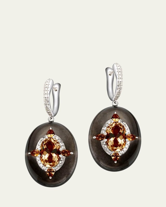 18K White Gold Inlay Reveal Earrings with Citrine and Black Jadeite